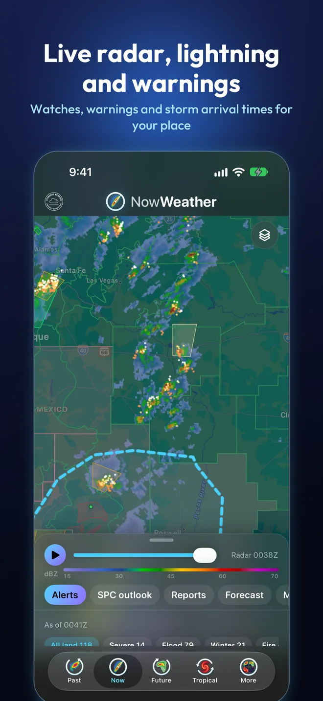 Live radar, lightning and warnings: NowWeather