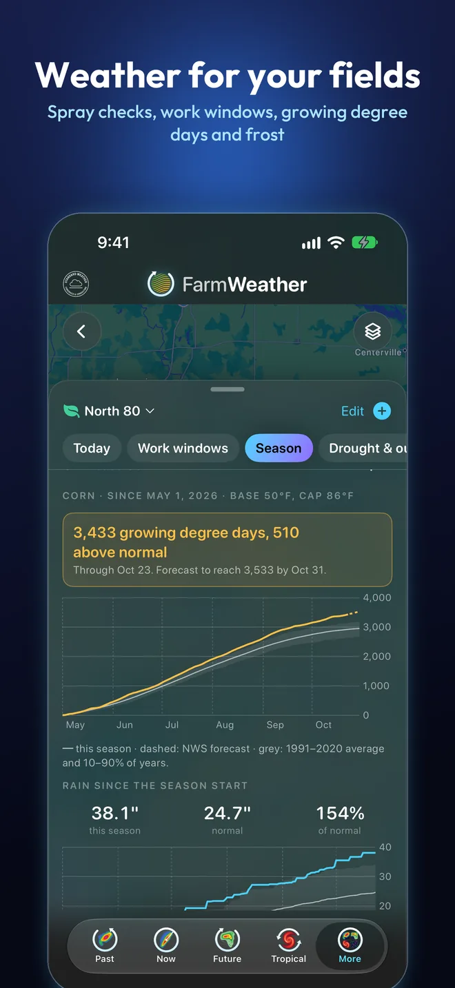 Weather for your fields: FarmWeather showing growing degree days for the season